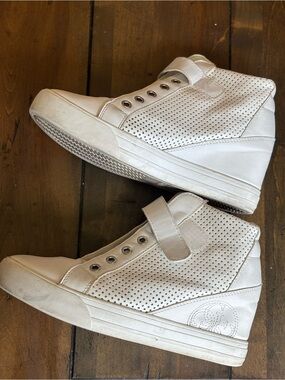 Guess White Perforated High-Top Sneakers with Velcro Strap